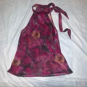 SILKY MULTI-COLOURED FLORAL HALTER TOP